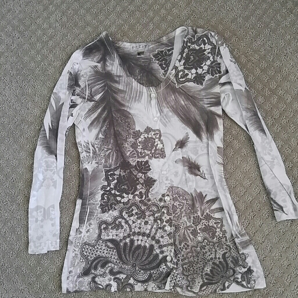 3/4 sleeve lightweight gray printed cardigan